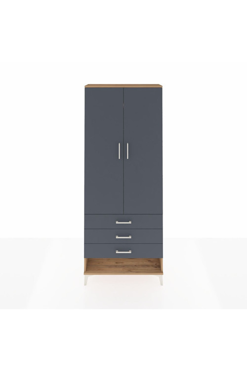 Arges Dolap 2 Raflı 3 Çekmeceli Tek Askılı 88x30x221 Çam-Antrasit