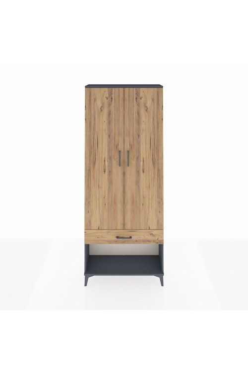Arges Dolap 2 Raflı Tek Çekmeceli Tek Askılı 88x30x221 Antrasit-Çam