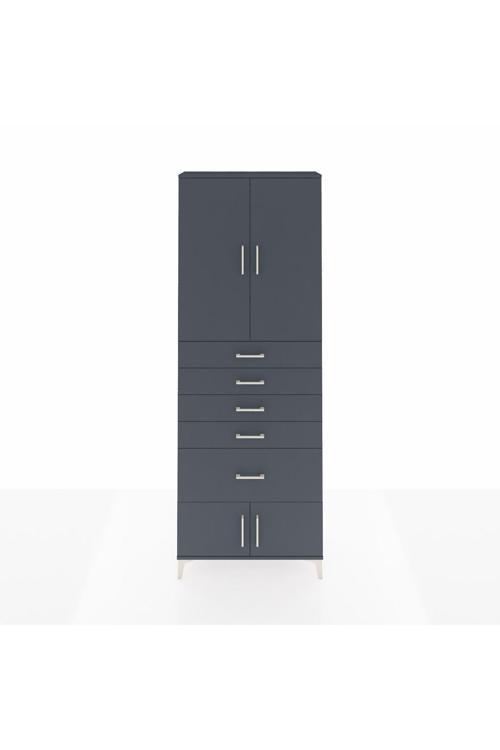 Arges Dolap 2 Raflı 5 Çekmeceli 4 Kapaklı 88 x 30 x 243 cm Antrasit - Antrasit