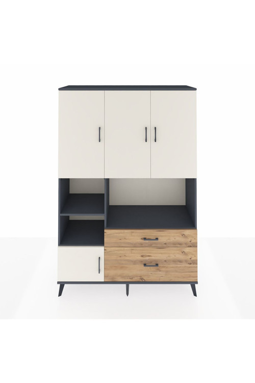 Hyperion Dolap 7 Raflı 2 Çekmeceli 5 Kapaklı 132 x 44 x 195 cm Antrasit - Aytaşı - Çam