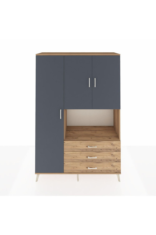 Hyperion Dolap 6 Raflı 3 Çekmeceli 3 Kapaklı 132 x 44 x 195 cm Çam - Antrasit - Çam