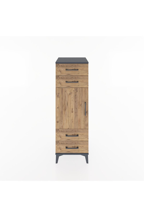 Hyperion Dolap 2 Raflı 4 Çekmeceli Tek Kapaklı 44x44x134 Antrasit-Çam