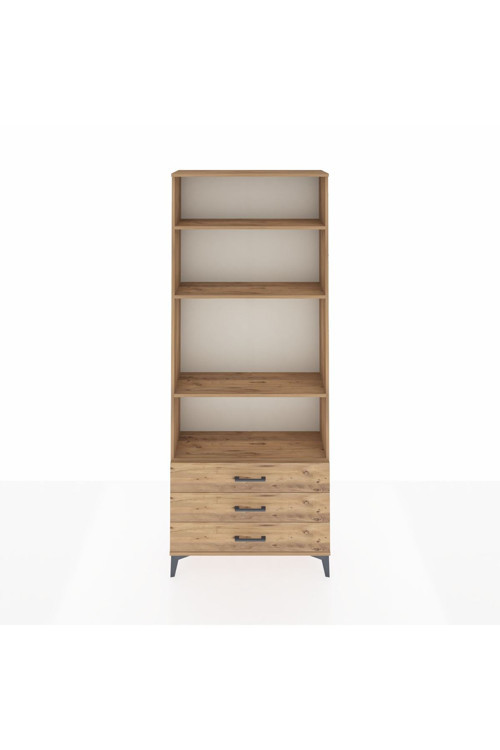 Arges Dolap 4 Raflı 3 Çekmeceli 88 x 30 x 221 cm Çam - Çam