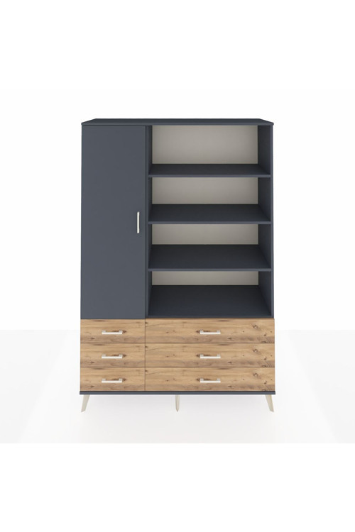 Hyperion Dolap 8 Raflı 6 Çekmeceli 1 Kapaklı 132 x 44 x 195 cm Antrasit - Antrasit - Çam
