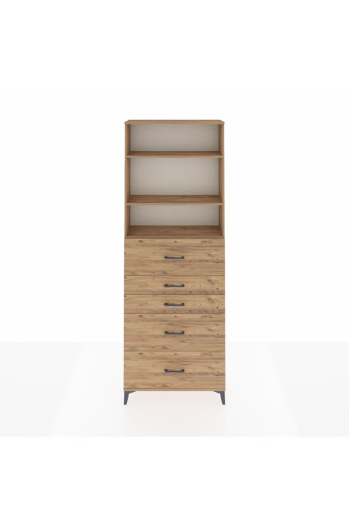 Arges Dolap 3 Raflı 5 Çekmeceli 88 x 30 x 243 cm Çam - Çam