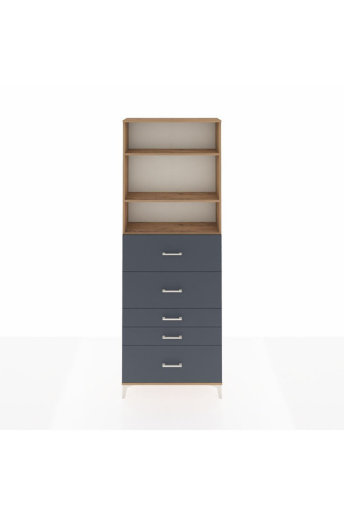 Arges Dolap 3 Raflı 5 Çekmeceli 88x30x243 Çam-Antrasit