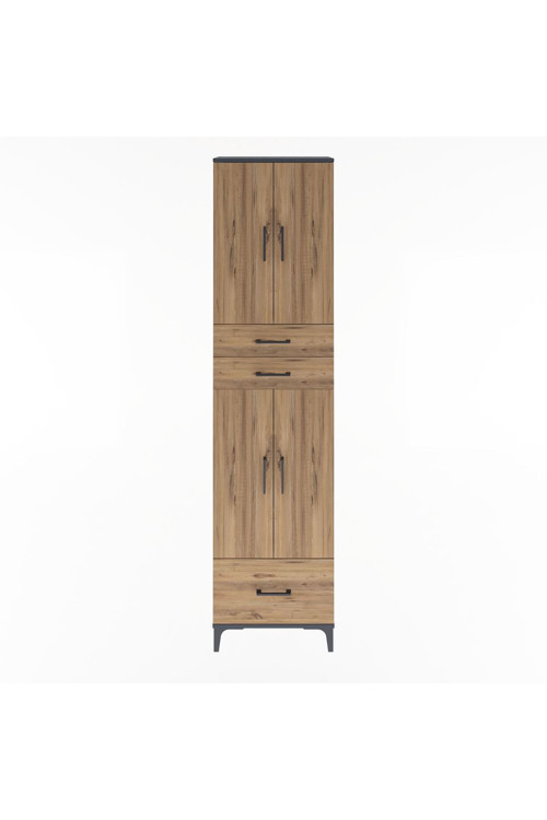 Arges Dolap 5 Raflı 3 Çekmeceli 4 Kapaklı 60X30X243 Antrasit-Çam
