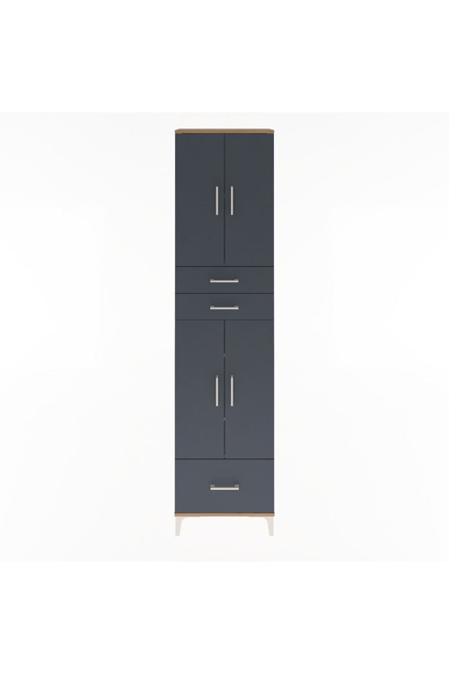 Arges Dolap 5 Raflı 3 Çekmeceli 4 Kapaklı 60 x 30 x 243 cm Çam - Antrasit