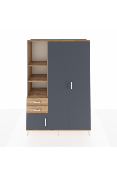 Hyperion Dolap 5 Raflı 2 Çekmeceli 1 Askılı 132 x 44 x 195 cm Çam - Antrasit - Çam