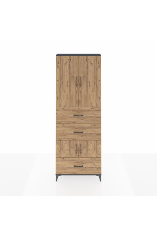 Arges Dolap 4 Raflı 3 Çekmeceli 4 Kapaklı 88x30x243 Antrasit-Çam