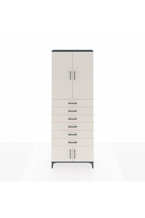 Arges Dolap 3 Raflı 6 Çekmeceli 4 Kapaklı 88 x 30 x 243 cm Antrasit - Aytaşı