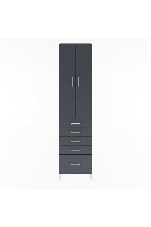 Arges Dolap 4 Raflı 5 Çekmeceli 2 Kapaklı 60 x 30 x 243 cm Antrasit - Antrasit