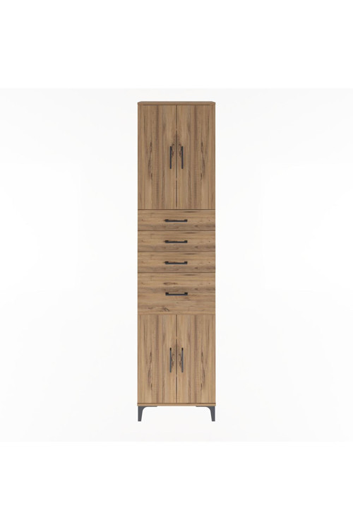 Arges Dolap 5 Raflı 4 Çekmeceli 4 Kapaklı 60x30x243 Çam-Çam
