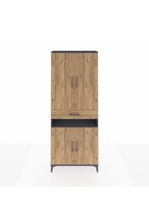 Arges Dolap 5 Raflı 1 Çekmeceli 4 Kapaklı 88 x 30 x 221 cm Antrasit - Çam