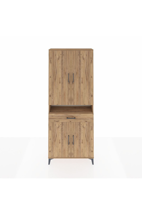 Arges Dolap 5 Raflı Tek Çekmeceli 4 Kapaklı 88x30x221 Çam-Çam
