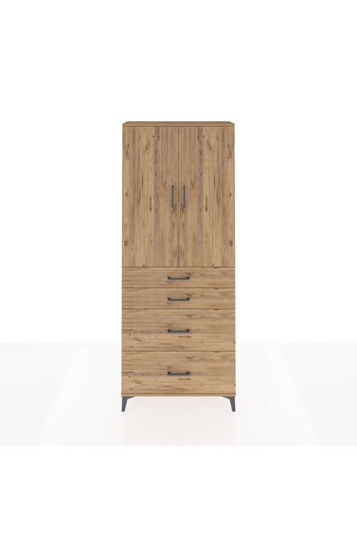 Arges Dolap 3 Raflı 4 Çekmeceli 2 Kapaklı 88 x 30 x 221 cm Çam - Çam