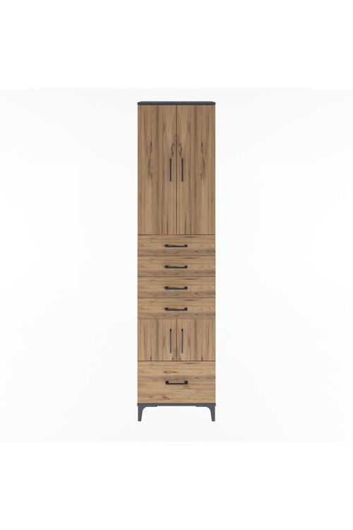 Arges Dolap 4 Raflı 5 Çekmeceli 4 Kapaklı 60 x 30 x 243 cm Antrasit - Çam