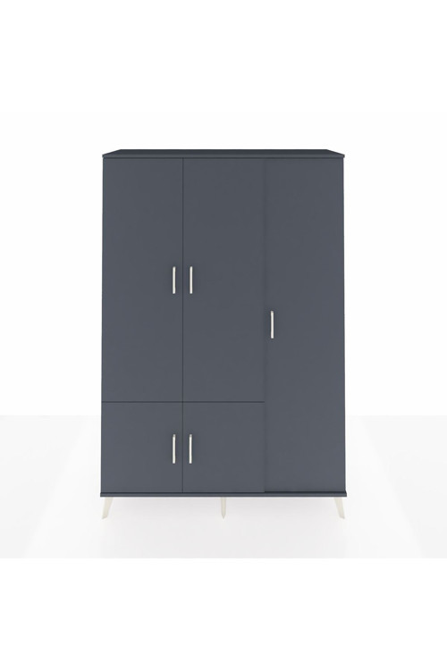 Hyperion Dolap 7 Raflı 5 Kapaklı 1 Askılı 132 x 44 x 195 cm Antrasit - Antrasit - Çam