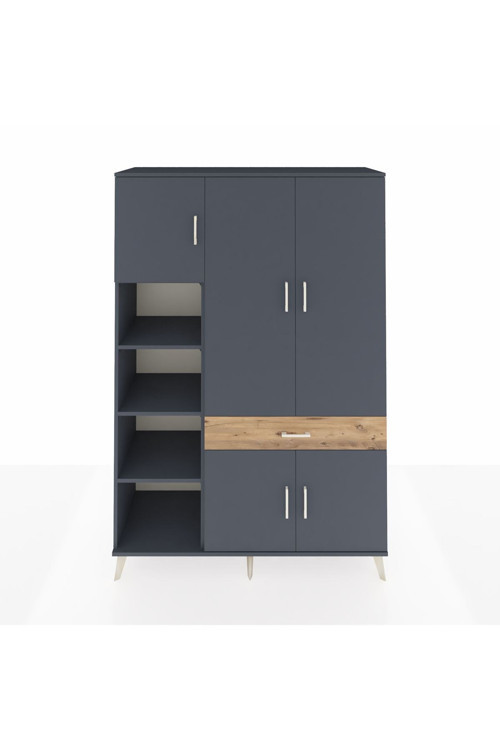 Hyperion Dolap 8 Raflı 1 Çekmeceli 5 Kapaklı 132 x 44 x 195 cm Antrasit - Antrasit - Çam