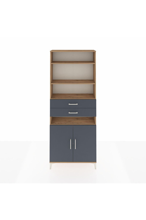 Arges Dolap 5 Raflı 2 Çekmeceli 2 Kapaklı 88 x 30 x 221 cm Çam - Antrasit
