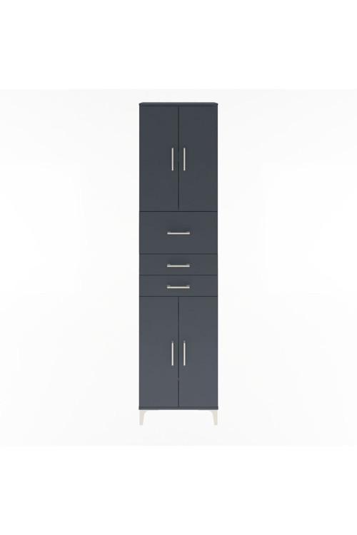 Arges Dolap 4 Raflı 3 Çekmeceli 4 Kapaklı 60 x 30 x 243 cm Antrasit - Antrasit