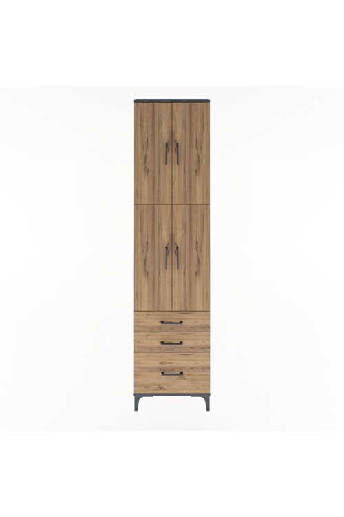 Arges Dolap 4 Raflı 3 Çekmeceli 4 Kapaklı 60 x 30 x 243 cm Antrasit - Çam