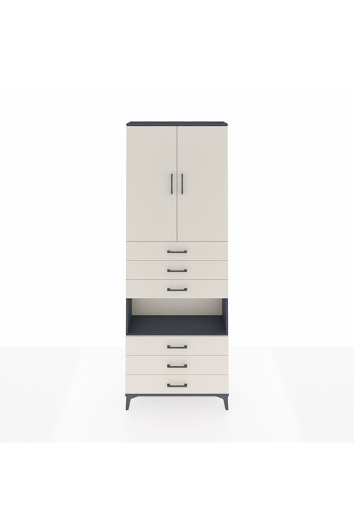 Arges Dolap 4 Raflı 6 Çekmeceli 2 Kapaklı 88x30x243 Antrasit-Aytaşı
