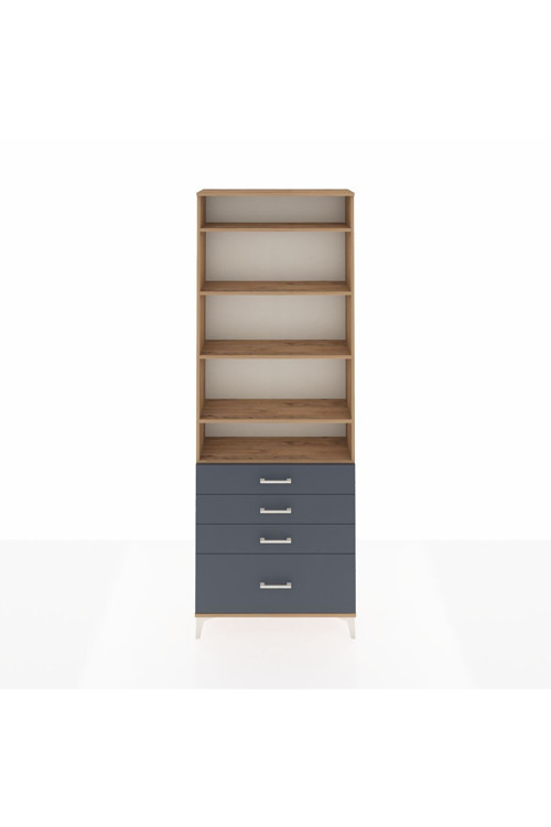 Arges Dolap 5 Raflı 4 Çekmeceli 88x30x243 Çam-Antrasit