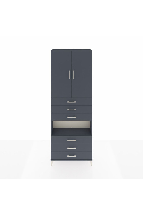 Arges Dolap 4 Raflı 6 Çekmeceli 2 Kapaklı 88x30x243 Antrasit-Antrasit