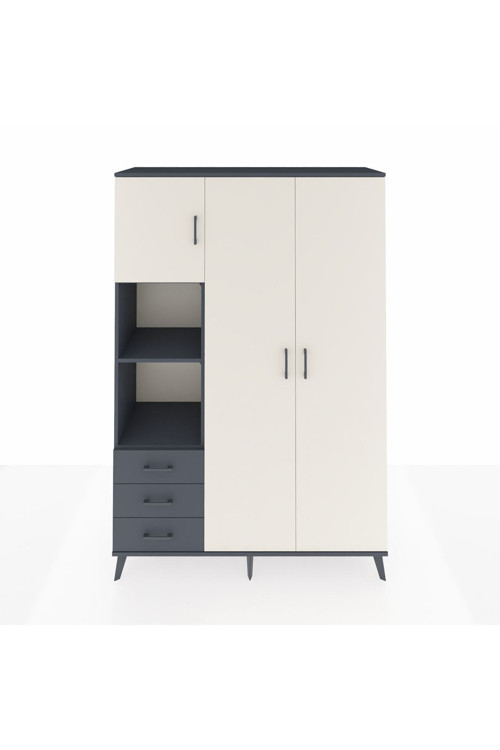 Hyperion Dolap 6 Raflı 3 Çekmeceli Tek Askılı 132x44x195 Antrasit-Aytaşı/Antrasit