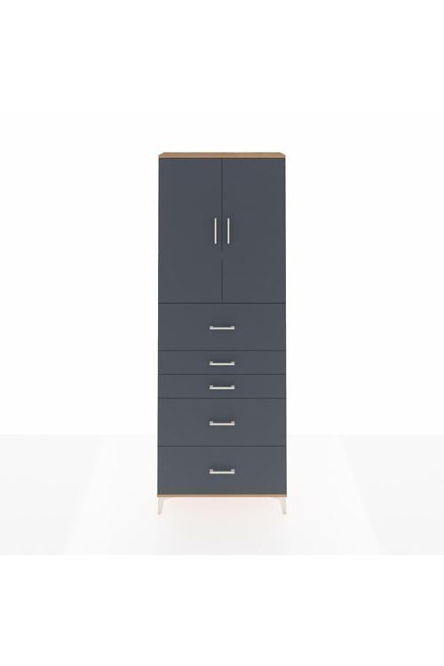 Arges Dolap 3 Raflı 5 Çekmeceli 2 Kapaklı 88x30x243 Çam-Antrasit