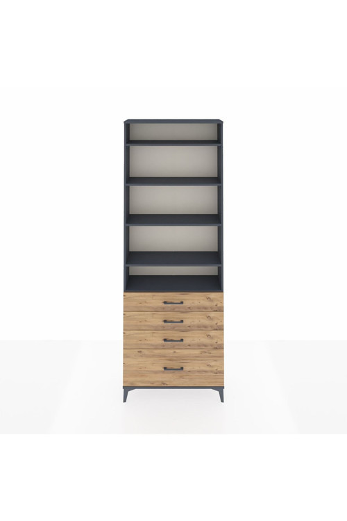 Arges Dolap 5 Raflı 4 Çekmeceli 88x30x243 Antrasit-Çam