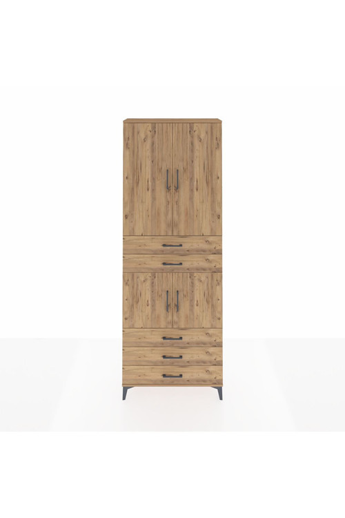 Arges Dolap 4 Raflı 5 Çekmeceli 4 Kapaklı 88x30x243 Çam-Çam