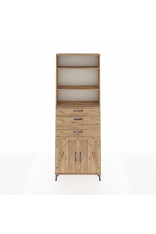 Arges Dolap 4 Raflı 3 Çekmeceli 2 Kapaklı 88x30x243 Çam-Çam