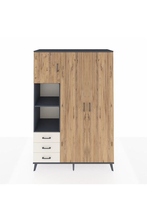 Hyperion Dolap 6 Raflı 3 Çekmeceli 1 Askılı 132 x 44 x 195 cm Antrasit - Çam - Aytaşı