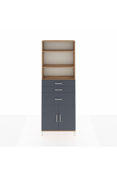 Arges Dolap 4 Raflı 3 Çekmeceli 2 Kapaklı 88x30x243 Çam-Antrasit