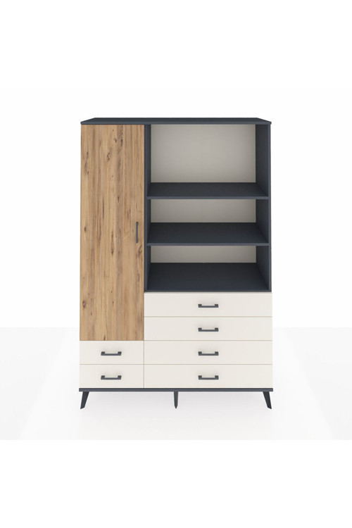 Hyperion Dolap 7 Raflı 6 Çekmeceli 1 Kapaklı 132 x 44 x 195 cm Antrasit - Çam - Aytaşı