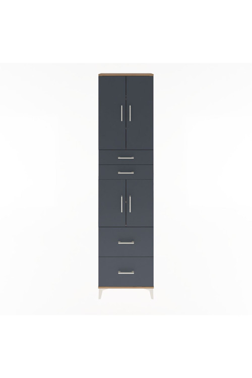 Arges Dolap 5 Raflı 4 Çekmeceli 4 Kapaklı 60x30x243 Çam-Antrasit