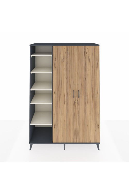 Hyperion Dolap 7 Raflı 2 Kapaklı 1 Askılı 132 x 44 x 195 cm Antrasit - Çam - Aytaşı
