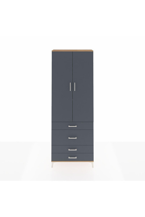 Arges Dolap 3 Raflı 4 Çekmeceli 2 Kapaklı 88x30x243 Çam-Antrasit