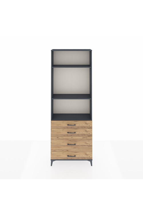 Arges Dolap 3 Raflı 4 Çekmeceli 88 x 30 x 243 cm Antrasit - Çam