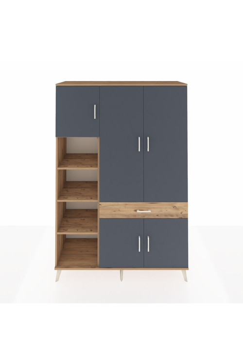 Hyperion Dolap 8 Raflı 1 Çekmeceli 5 Kapaklı 132 x 44 x 195 cm Çam - Antrasit - Çam