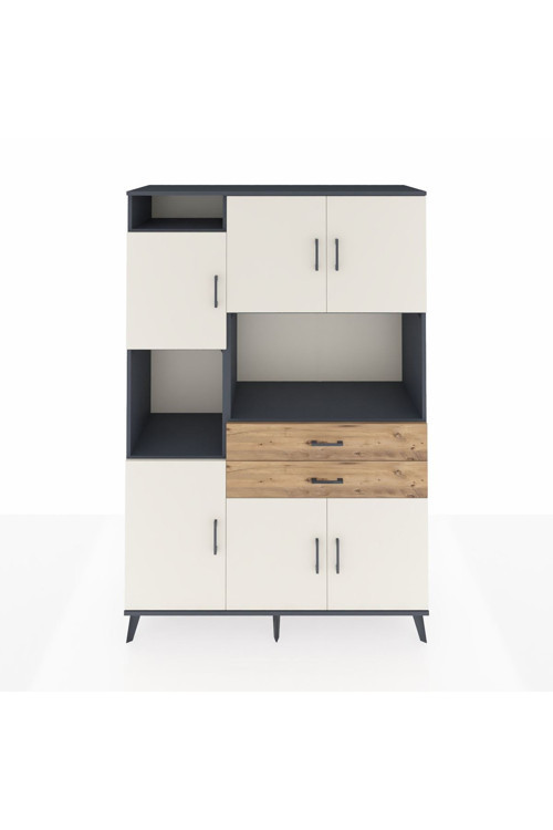 Hyperion Dolap 8 Raflı 2 Çekmeceli 6 Kapaklı 132 x 44 x 195 cm Antrasit - Aytaşı - Çam