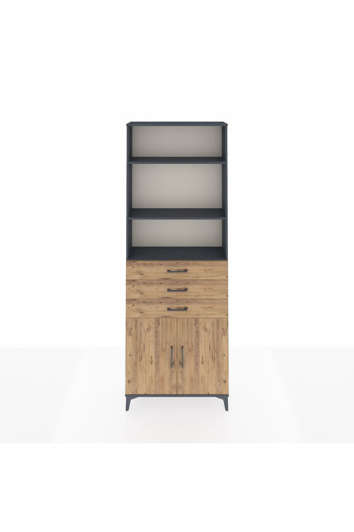 Arges Dolap 4 Raflı 3 Çekmeceli 2 Kapaklı 88x30x243 Antrasit-Çam