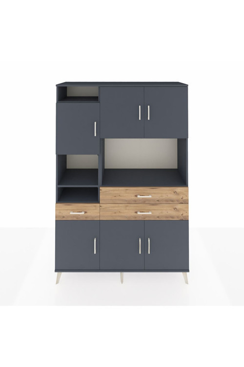 Hyperion Dolap 9 Raflı 3 Çekmeceli 6 Kapaklı 132 x 44 x 195 cm Antrasit - Antrasit - Çam