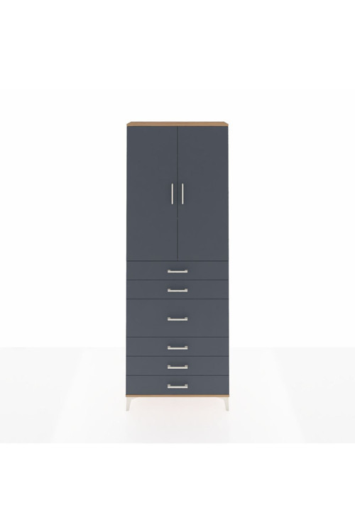 Arges Dolap 4 Raflı 4 Çekmeceli 2 Kapaklı 88x30x243 Çam-Antrasit