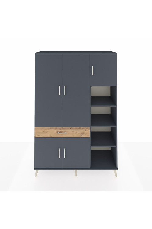 Hyperion Dolap 10 Raflı 1 Çekmeceli 5 Kapaklı 132 x 44 x 195 cm Antrasit - Antrasit - Çam