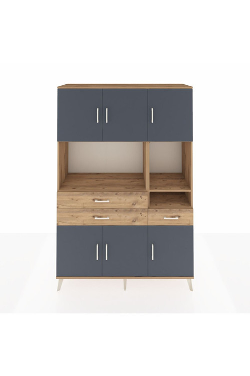 Hyperion Dolap 9 Raflı 3 Çekmeceli 6 Kapaklı 132 x 44 x 195 cm Çam - Antrasit - Çam