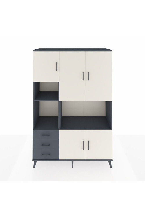 Hyperion Dolap 9 Raflı 3 Çekmeceli 5 Kapaklı 132 x 44 x 195 cm Antrasit - Aytaşı - Antrasit