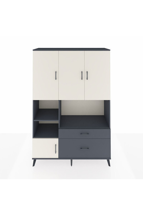 Hyperion Dolap 7 Raflı 2 Çekmeceli 5 Kapaklı 132 x 44 x 195 cm Antrasit - Aytaşı - Antrasit